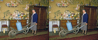 825476 Afbeelding van mevr. De Wijs, bewoonster van het landhuis Oud Amelisweerd (Koningslaan 9) te Bunnik, met een ...