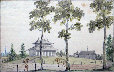 825755 Gezicht op het huis Klein Peking en het huis Canton te Baarn.