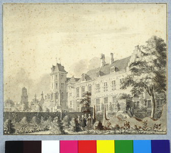 35315 Gezicht op de achterzijde van de huizen Drift 23 en 25 te Utrecht uit het noordoosten met op de voorgrond de tuin ...