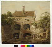 30908 Gezicht in het bastion Sterrenburg te Utrecht op de geschutskelders aan de zuidzijde van de loods, met rechts de ...