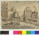 30904 Gezicht op de Oudegracht te Utrecht uit het zuidwesten met de Bezembrug en de stadskraan; links de huizen ...