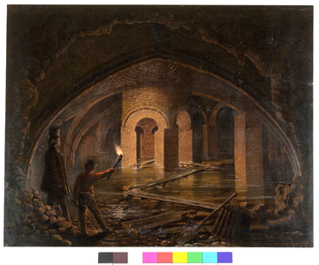 30951 Gezicht in de onderste verdieping van het noordwestelijke bastion van kasteel Vredenburg te Utrecht, met in het ...