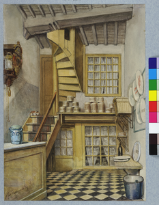 31450 Interieur van de viswinkel van de weduwe Dop (Vismarkt 6) te Utrecht.