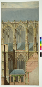 28664 Gezicht op de zuidgevel van het koor van de Domkerk te Utrecht uit het zuiden.