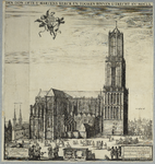 28656 Gezicht op de Domkerk en het Domkerkhof te Utrecht uit het noordwesten, met links het hoekhuis van de ...
