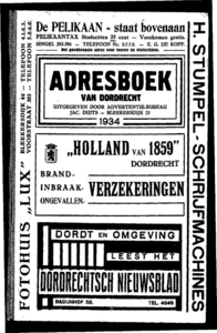 Adresboek van de Gemeente Dordrecht. 1934 samengesteld uit het bevolkingsregister der Gemeente, bijgewerkt tot 26 ...