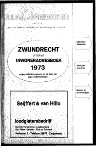 Zwijndrecht uitgave inwonersadresboek 1973 volgens officiële gegevens en op basis van eigen onderzoekingen, pagina 1